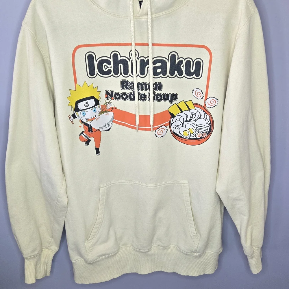 2002 Naruto Shippuden Ichiraku Ramen Hoodie Mens Large Anime Pullover in cream